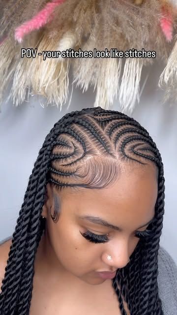 TBS HAIR LOUNGE on Instagram: "Stitches >>>  October slots out now  Book via link in bio  (Freestyle Fulani + small + twist add on )  - - - - - - #aliciakeys #aliciakeysbraids #freestylestitching #knotlessbraids #knotlessboxbraids #smallknotlessbraids #freestylebraids #stitchbraids #neatbraids #obsessed #southlondonbraider #thebraidspeciallist #viral #explorepage #explore #viralhairvideos #viralreels #reelsinstagram #reelsviral #braider #braidslondon #zigzagbraids #feedinbraids #halfuphalfdownhairstyle #sewinbraids #sewinweave #sewinfulani #clientcam📸😍" Lemonade Fulani Twist With Curls, Freestyle Lemonade Fulani Braids, Fulani Braids In A Bun, Fulani Twist Braids, Fulani Braids With Twist, Lemonade Fulani Twist, Half Fulani Braids, Fulani Lemonade Braids, Fulani Braids Hairstyles With Color