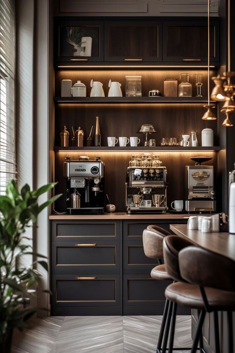 Coffee Nook, Home Coffee Bar, Coffee Bar Home, Classic Kitchen, Coffee Corner, Kitchen Inspo, Office Interior Design, Design Tips, Interior Design Kitchen