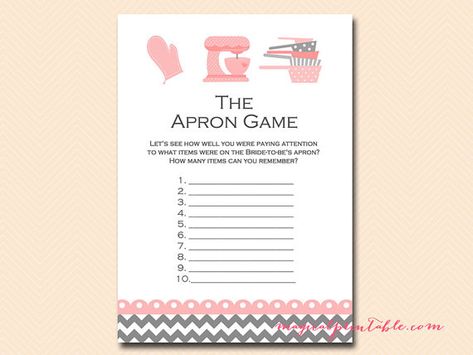 The Apron game memory game Kitchen Theme by MagicalPrintable Retro Bridal Showers, Cooking Theme, Kitchen Bridal Shower, Baking Theme, Kitchen Theme, Bridal Shower Printables, Bridal Shower Cakes, Wedding Shower Games, Bridal Shower Game