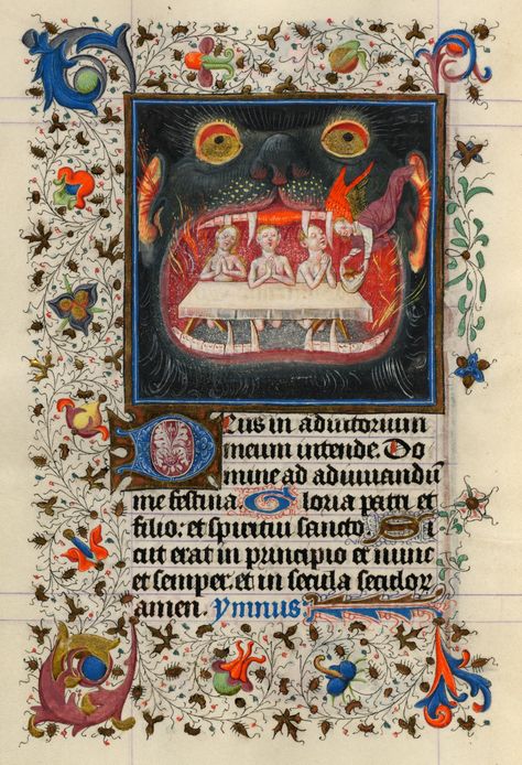 Souls in Purgatory Consoled with the Offering | Hours of Catherine of Cleves, in Latin Illuminated by the Master of Catherine of Cleves | Utrecht, The Netherlands | ca. 1440 | The Morgan Library & Museum Medieval Artwork, Illustrated Manuscript, Medieval Books, Illumination Art, Medieval Life, Type Illustration, Ancient Books, Book Of Hours, Medieval Manuscript