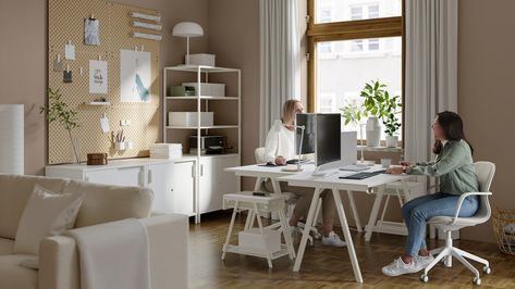 Two Person Home Office, Home Office For 2, Ikea Workspace, Office For 2, Ikea Australia, Ergonomic Office Furniture, Ikea Interior, Ikea Office, Home Office Layout