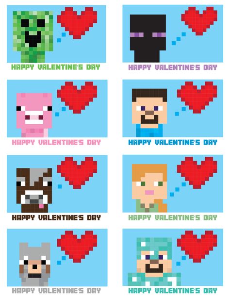 Printable Minecraft Valentine Cards Minecraft Printable Valentines, Cute Cheap Valentines Ideas, Aesthetic Valentines Cards, Minecraft Valentine Box Ideas, Valentines Minecraft, Minecraft Valentines Cards, Minecraft Cards, Minecraft Valentine, Cornucopia Craft