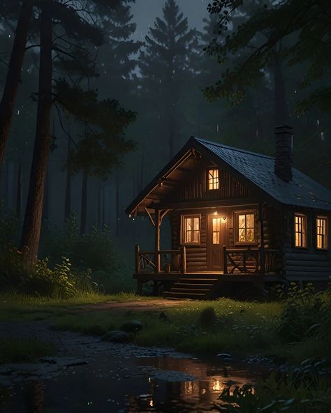 Enjoying a cozy evening in this charming cabin nestled in the woods, surrounded by the tranquil whispers of nature 🌲✨ #CabinVibes . . Mobile Wallpaper Download Link In Bio Cabin In The Woods Painting, Cabin At Night, Cabin Drawing, Cozy Wallpapers, Twisted Reality, Witch Cabin, Story References, Cozy Evening, Wooden Cabins