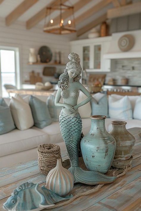 39 Coastal Decor Ideas To Bring Seaside Vibes Home Victorian Room Decor, Country Core, Mediterranean Living Room, Victorian Room, Beach House Interior Design, Mediterranean Living, Living Room Styles, Beach Ideas, Artwork For Living Room