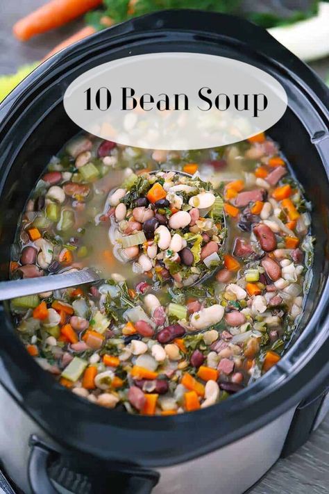 Fabulous 10 Bean & Ham Soup - A Stroll Thru Life 10 Bean Soup Recipe, 10 Bean Soup, 9 Bean Soup Recipe, Bean Ham Soup, Dolmades Recipe, Bean Soup Mix Recipe, Slow Cooker Bean Soup, Mexican Bean Soup, Slow Cooker Stew Recipes