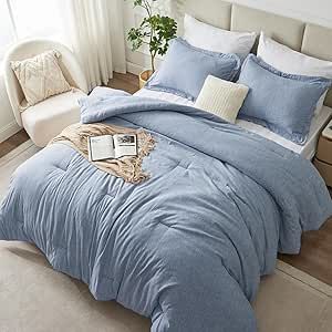 Grey Blue Comforter, Bed Sheets Aesthetic Blue, Pastel Blue Bedding, Bedding Ideas Blue, Blue Comforter Bedroom Ideas, Dusty Blue Bedding, Comforter Sets Blue, Cozy Blue Bedroom, Fluffy Bed Set