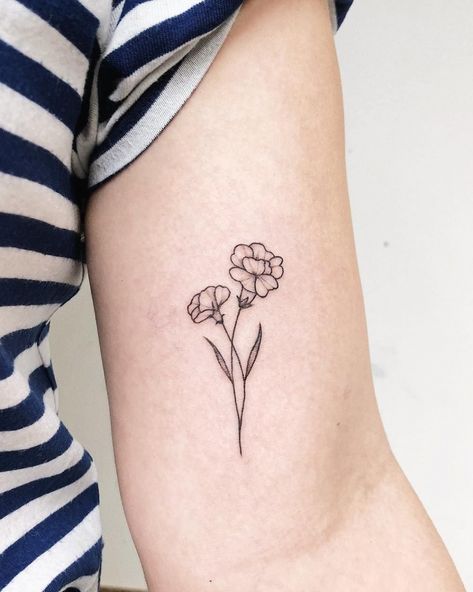 Jan Birth Flower, January Tattoo Ideas, January Tattoo, Carnation Flower Tattoo, Marigold Tattoo, Carnation Tattoo, Tattoo Minimalist, Custom Temporary Tattoos, Birth Flower Tattoos