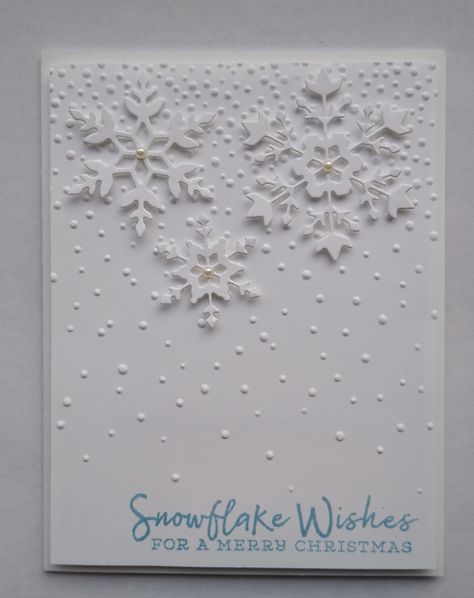 White Christmas Cards Ideas, Snowflake Cards Handmade Stampinup, All White Christmas Cards, White On White Christmas Cards, White Christmas Cards Handmade, Snowflake Cards Handmade, Stampin Up Snowflake Wishes, White On White Cards, White Christmas Cards