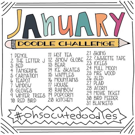 December Doodle Challenge, January Doodles, Draw Challenge, Expression Challenge, Doodle Challenge, 30 Day Art Challenge, Art Journal Challenge, 30 Day Drawing Challenge, Drawing Challenges