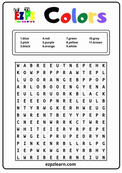 Free Printable English Word search No Image Topic Colors Worksheets For Kindergarten Preschool Greeting Words, Free Printable Word Searches, No Image, Fractions Worksheets, English Games, English Word, Worksheets For Kindergarten, Color Worksheets, Learning Colors