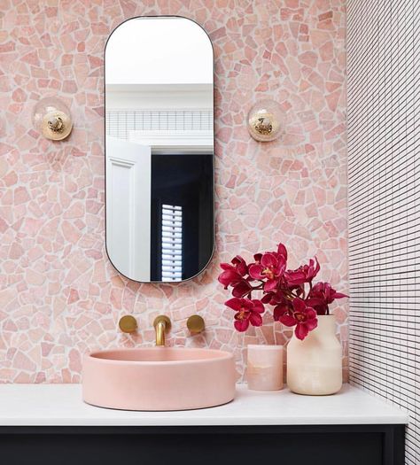 ood Co would like to thank @bellemagazineau for the feature of our Bowl Sink in blush pink. Congrats to @lbinteriors for this incredible Pink Sink, Marble Frame, Deco Rose, Pink Tiles, Nate Berkus, Mirror On The Wall, Tiles Design, Unique Bathroom, Trendy Bathroom