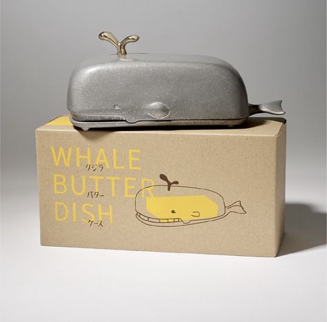 Whale Butter Dish Designed by Akira Yoshimura | Spoon & Tamago Sewing Kit Storage, Sand Casting, A Whale, The Whale, Vintage Kitsch, A Stick, Brass Handles, Cast Aluminum, A Sea