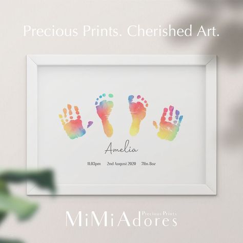 Baby Hand And Foot Prints, Family Hand Prints, Rainbow Baby Nursery, Baby Footprint Art, Footprint Keepsake, Nursery Rainbow, Baby Handprint, Baby Finger, Footprint Art