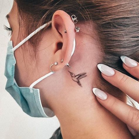 Top 100 Best Cute Little Tattoos For Women - Girl's Design Ideas Hummingbird Tattoos, Small Hummingbird Tattoo, Small Bird Tattoos, Tiny Bird Tattoos, Behind Ear Tattoos, Tattoo Behind Ear, Black Cat Tattoos, Single Needle Tattoo, Hip Tattoos Women