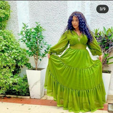 Shifon kemis Shifon Dress Chiffon Fashion, Shifon Dress Chiffon Style, Shifon Dress, Habesha Clothes, Eritrean Dress, Ethiopian Traditional Dress, Ethiopian Dress, Habesha Kemis, African Attire Dresses