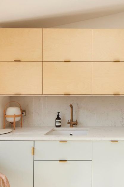 Plykea birch plywood kitchen fronts with brass edge pull handles 🖤. All using IKEA Metod or Sektion cabinets. #plywoodkitchen #birchplywood #plywood #ikeahack #kitchenideas #kitchentrends Design: @astrainscheldt Photography: @richchiversphoto Small Victorian House, Birch Plywood Kitchen, White Sitting Room, Grey Painted Walls, Forest Gate, Plywood Edge, Plywood Kitchen, Bedroom Victorian, Double Glass Doors