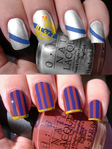 Real Madrid and EW FC Barcelona Nails Barcelona Nails, Soccer Nails, Tumblr Nail Art, Football Nails, Queenstown New Zealand, Google Glass, Inspired Nails, Sun Sets, Queenstown