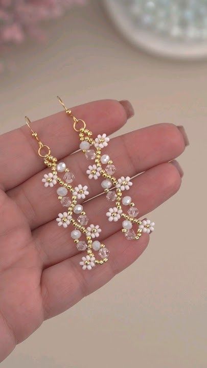 Easy DIY Beaded Earring: Handmade Crystal & Seed Bead Flower Earrings Tutorial: Beads Jewelry Making Seed Bead Bracelet Flower Pattern, Beaded Earrings Cute, How To Make Beaded Flower Earrings, Crystal Handmade Jewelry, Wedding Beaded Jewelry, Diy Earring Beads, Easy Diy Beaded Earrings, Flower Bead Earrings Diy, Beaded Jewelry Easy