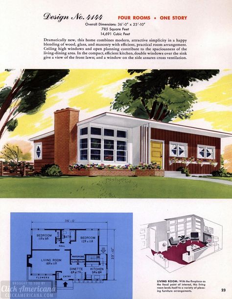 Classic house plans from 1955 - 50s suburban home designs at Click Americana (24) - Click Americana Classic House Plans, Mid Century House Plans, 50s House, 50s Home, Ranch Houses, Mid Century Modern House Plans, Midcentury House, Vintage Homes, Modern Floor Plans