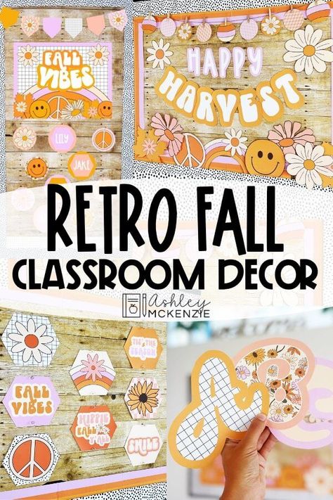 Groovy Fall Decor, Groovy Theme Classroom Door, Groovy Fall Bulletin Board, Groovy Classroom Doors, Groovy Theme Classroom, Groovy School Theme, Groovy Bulletin Board Ideas, Teaching Wallpaper, Fall Themed Classroom