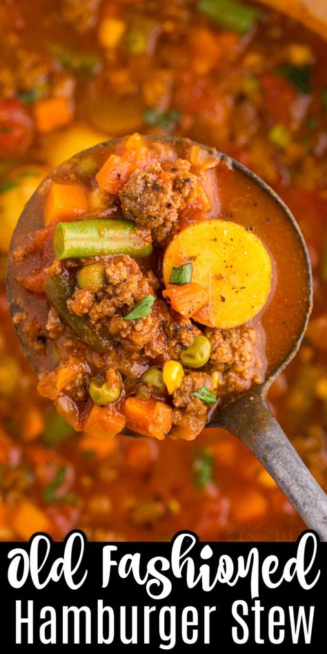 Hamburger Beef Stew, Old Fashioned Beef Stew, Ground Beef Potatoes, Traditional Beef Stew, Beef Potatoes, Hamburger Stew, Easy Hamburger, Hamburger Soup, Homemade Gnocchi