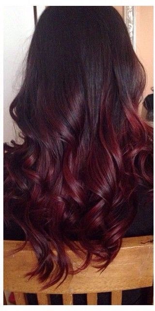 Deep red purple ombre                                                                                                                                                      More Hair Color Ideas Bottom Half, Red Hair Bottom Half, Bottom Half Dyed Hair Red, Bottom Half Dyed Hair, Hair Tips Dyed Red, Maroon Balayage, Hair Color Red Ombre, Violet Ombre, Hair Burgundy