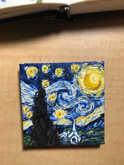 Acrylic Van Gogh mini canvas painting Starry Night Small Canvas, Mini Van Gogh Painting, Van Gogh Canvas Painting, Starry Night Mini Canvas, Mini Starry Night Painting, Small Paintings Acrylic, Mini Painting Acrylic, Mini Paintings Acrylic, Small Acrylic Painting Mini Canvas