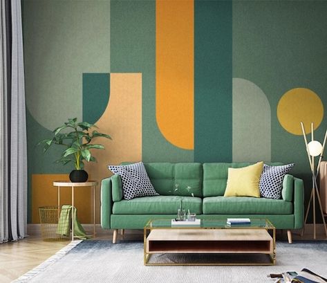 Wall Paint Designs Creative, Pastel Eclectic, Gold Abstract Wallpaper, Geometric Shapes Wallpaper, Wall Paint Patterns, Shapes Wallpaper, Bedroom Theme, Wall Stickers Home, Design Del Prodotto