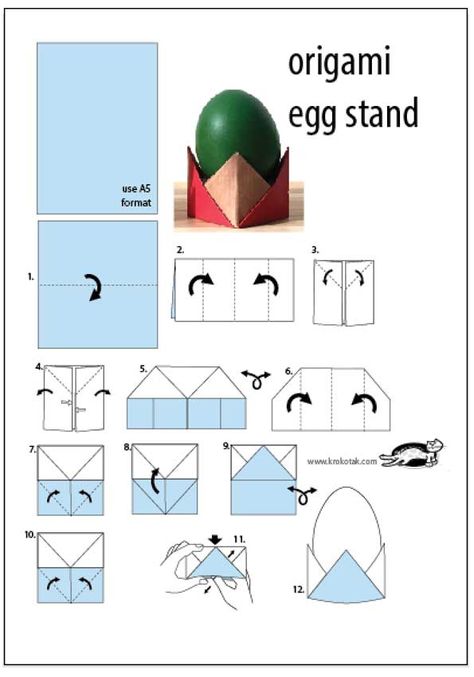 krokotak | ORIGAMI EGG STAND Functional Origami, Origami Egg, Easter Origami, Egg Stand, Happy Birthday Posters, Printables For Kids, Easter Colouring, Easter Projects, Origami Crafts Diy