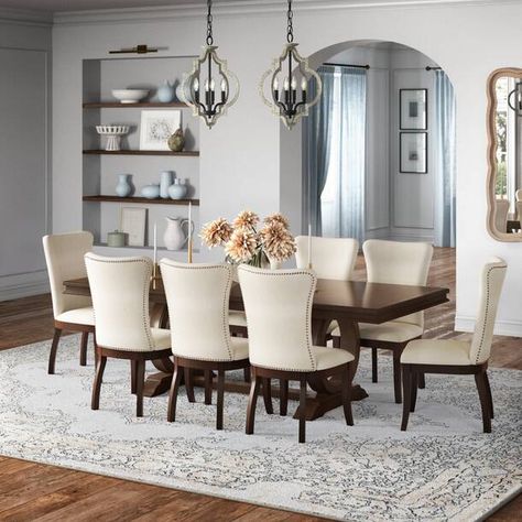 Astoria Grand Procopio 9 - Piece Extendable Trestle Dining Set & Reviews | Wayfair Kelly Clarkson Home, Solid Wood Dining Set, Luxury Dining, Kelly Clarkson, Laurel Foundry Modern Farmhouse, Dining Table Decor, Menu Furniture, Formal Dining Room, Upholstered Dining Chairs