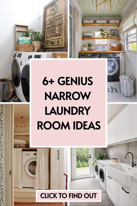 6 narrow laundry room ideas Step Down Laundry Room, Shallow Laundry Closet, Narrow Washer And Dryer, Staircase Laundry Room, Closet Style Laundry Room, Bathroom To Laundry Room Conversion, Laundry Room Galley Layout, Narrow Walk Through Laundry Room, Laundry Room With Storage Ideas