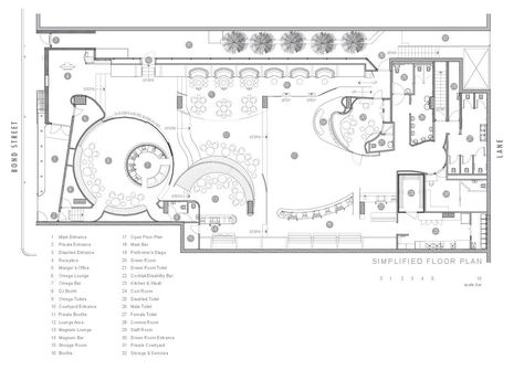 Image 16 of 20 from gallery of Bond Bar / HACHEM. Floor Plan Nightclub Layout, Bar Layout Design, Bar Layout Plan, Offices Plans, Metal Shop Houses, Cafe Floor Plan, Bar Layout, Cafe Plan, Restaurant Floor Plan