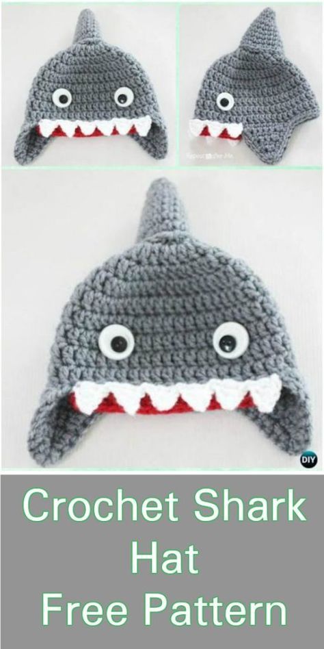 Crochet Shark Hat, Pola Topi, Crochet Shark, Shark Hat, Crochet Kids Hats, Crochet Hat Free, Crochet Beanie Pattern, Crochet Hats Free Pattern, Shark Week