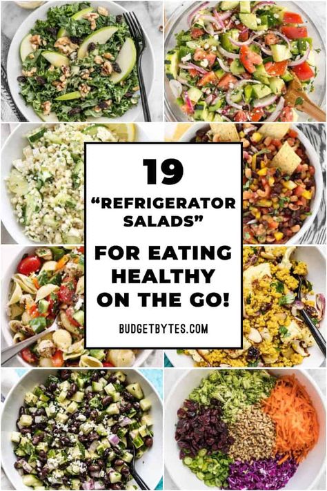 Cook once and eat healthy all week with these 19 Refrigerator Salads that hold up well and stay delicious even after days of refrigeration! BudgetBytes.com #salad #healthyrecipes Roasted Vegetable Couscous, Greek Chicken Pasta, Vegetable Couscous, Roasted Cauliflower Salad, Homemade Balsamic Vinaigrette, Pasta Varieties, Couscous Salad, Lunch Salads, Roasted Vegetables