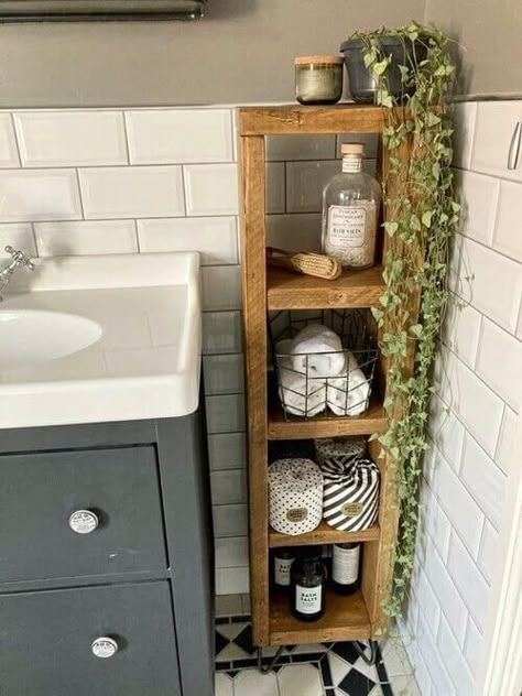 35 Best Organization Ideas For Small Bathrooms (That Create Tons of Storage Space) Bathroom Storage Units, Scaffold Boards, Three Shelves, Rustic Storage, Bathroom Inspiration Decor, Shelving Units, Small Bathroom Decor, Rustic Bathroom, Bathroom Inspo