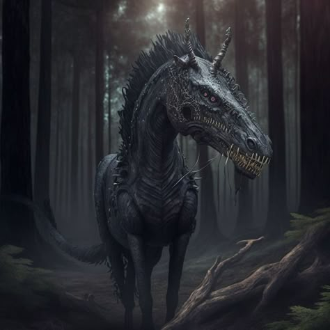 Undead Animal Art, Realistic Fantasy Creatures, Demon Horse Art, Fantasy Mount Concept Art, Fantasy Beasts Mythical Creatures, Scary Mythical Creatures, Dark Fantasy Creatures, Demon Horse, Fantasy Mounts