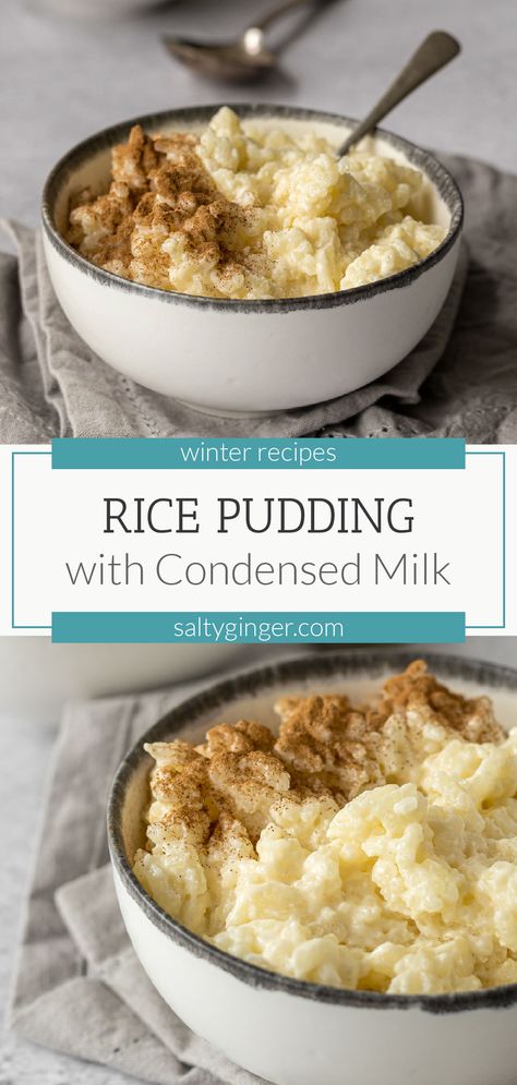 Rice pudding in a bowl sprinkled with cinnamon. Rice Pudding No Egg, Condensed Milk Rice Pudding, Rice Pudding Recipe With Condensed Milk, Rice Pudding With Condensed Milk, Pudding With Condensed Milk, Crockpot Rice Pudding, Stovetop Rice Pudding, Recipes Using Condensed Milk, Vanilla Rice Pudding