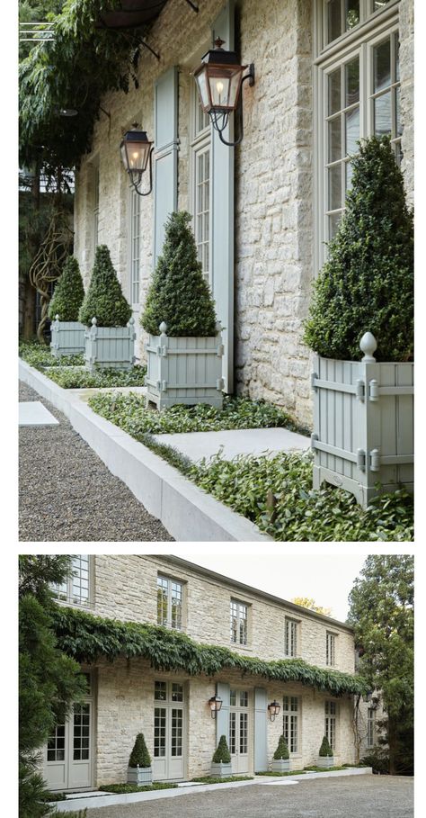 French Limestone Exterior, French Country Fence Ideas, French Colonial Exterior, Italian Farmhouse Exterior, French House Exterior, European Patio, French Farmhouse Exterior, French Backyard, French Country Exterior