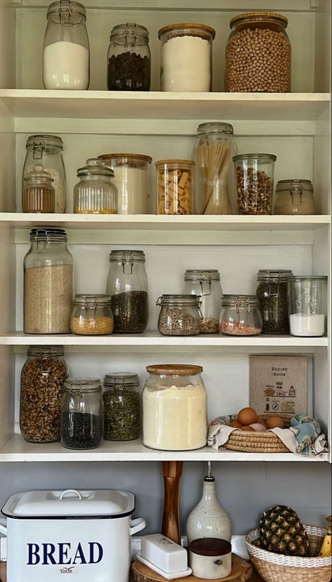 Open Shelf Pantry In Kitchen, Kitchen Jars Decor Display, Scandinavian Japanese Interior Design, Open Shelving Pantry, Scandinavian Japanese Interior, Open Shelf Pantry, Kitchen Jars Decor, Shelving Pantry, Fruit Bowl Display