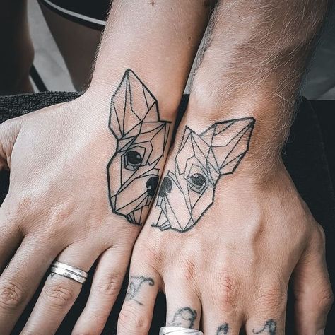 Geometric French Bulldog Tattoo, Couple Dog Tattoo, Frenchie Tattoos Outline, Frenchton Tattoo, Frenchie Tatoos, Frenchies Tattoo, Frenchie Outline Tattoo, Frenchie Tattoo Ideas, French Bulldog Tattoo Minimalist