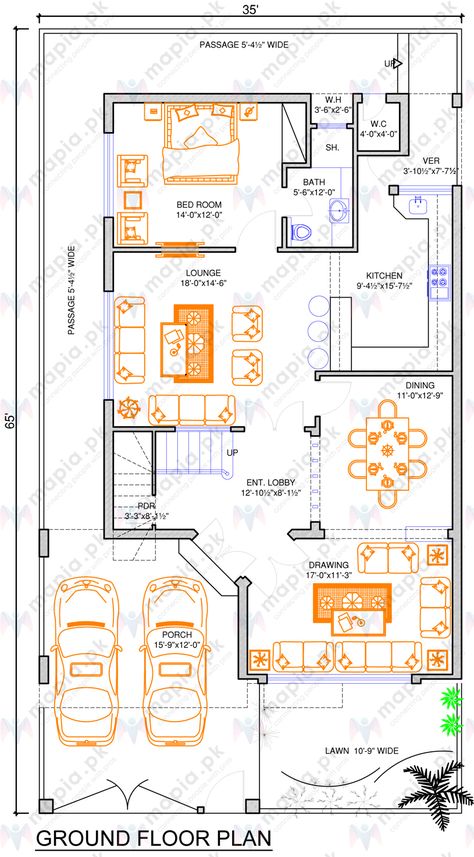 Floor Plan Elevation, 10 Marla House Plan, 30x50 House Plans, House Plan Design, Plan Elevation, 2d Floor Plan, Duplex Floor Plans, Bungalow Floor Plans, Indian House