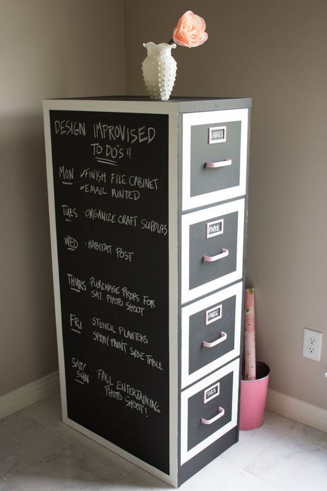 chalkboard paint file cabinet makeover, chalkboard paint, craft rooms, home office, organizing, storage ideas Painted File Cabinets, File Cabinet Makeover, Craft Supply Storage, Shelves Ideas, Office Remodel, Sewing Room Organization, Storage Cabinet Shelves, Filing Cabinets, Casa Vintage