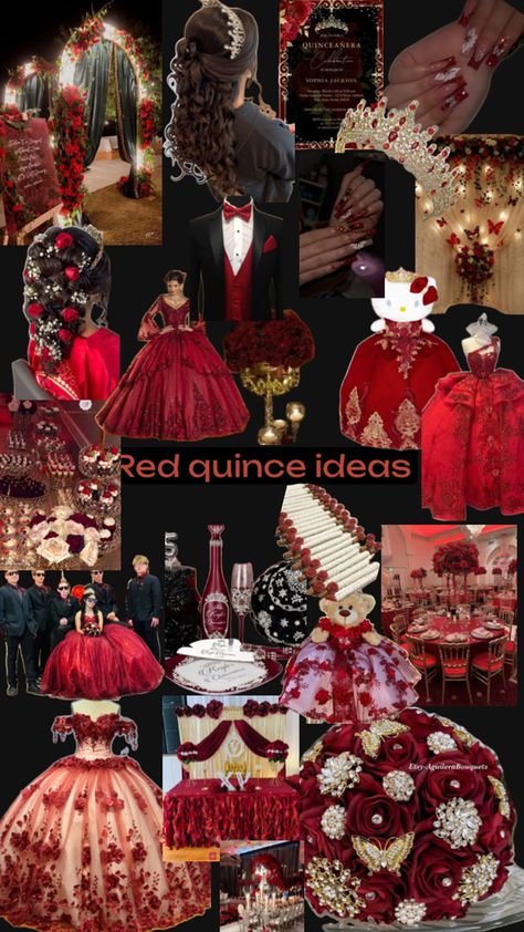 Red Quince Theme, Quinceanera Surprise Dance, Quinceanera Court, Red And Gold Quince, Red Quinceanera Ideas, Quinceanera Red, Sweet 15 Party Ideas Quinceanera, Mexican Quinceanera, Quince Themes