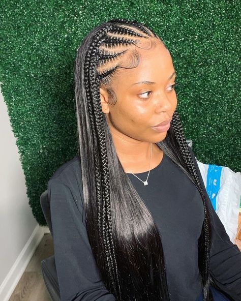 Cornrows In Front Sew In Back, Stitch Braids And Sew In, Braids With Sow In, Braids To The Scalp With Weave, Braided In The Front Straight In The Back, Braid With Hair Out In The Back, Briads In The Front Straight Hair In The Back, Straight Back Weave Hairstyles, Straight Hair And Braid Hairstyles