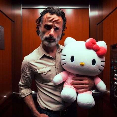 Twd Hello Kitty, Twd Profile Picture, Rick Grimes Pfp, Rick Grimes Funny, Twd Pfp, Hello Kitty Plushie, King Arthur Legend, Twd Funny, Twd Memes