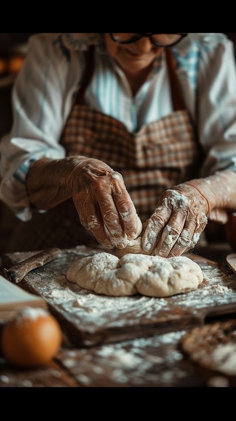 "Baking Homemade Bread: An #elderly woman skillfully kneads #dough in a rustic kitchen, embodying the art of traditional #baking. #bread #grandmother #homemade #rustickitchen #tradition #aiart #aiphoto #stockcake ⬇️ Download and 📝 Prompt 👉 https://stockcake.com/i/baking-homemade-bread_956036_983348" Woman Baking Aesthetic, Cooking With Grandma Aesthetic, Baking Bread Photography, Grandma Cooking Photography, Baking Homemade Bread, Bread Image, Traditional Baking, Making Dough, Rustic Bakery