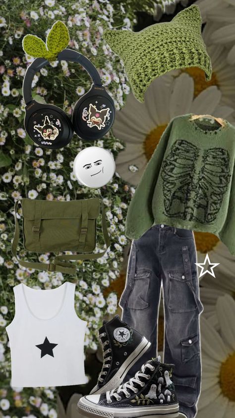 Army Green Aesthetic Outfit, Forest Grunge Outfit, Colorful Grunge Outfits, Outfit Inspirations Grunge, Modern Grunge Outfits, Red Grunge Outfit, Green Grunge Outfit, Ella Outfit, Grunge Fairycore Outfits