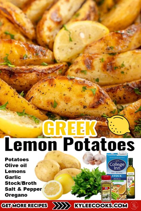 Lemon Roasted Potatoes Greek, Lemon Parsley Potatoes, Greek Potatoes Roasted, Lemon Greek Potatoes, Greek Potatoes Recipe, Greek Side Dishes, Lemon Roasted Potatoes, Greek Chicken Pasta, Greek Lemon Potatoes