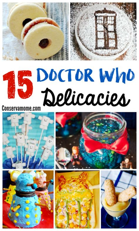 Are you a Doctor who fan? Then you've come to the right place. Check out 15 Doctor Who Delicacies that will be perfect for any Doctor Who party or Gathering. Dr Who Food Ideas, Doctor Who Themed Food, Doctor Who Recipes, Doctor Who Baking, Doctor Who Snacks, Doctor Who Food Ideas, Doctor Who Party Ideas, Doctor Who Food, Doctor Who Party