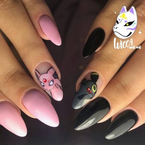 Pikachu And Pokemon Nail Art Designs - K4 Fashion Eeveelution Nail Art, Pokemon Theme Nails, Espeon Nail Art, Pokemon Halloween Nails, Pikachu Nails Pokemon, Pokemon Manicure, Charizard Nails, Eevee Nail Art, Pokemon Nails Art